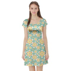 Seamless Pattern Floral Pastels Short Sleeve Skater Dress