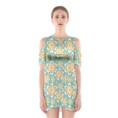 Seamless Pattern Floral Pastels Shoulder Cutout One Piece Dress