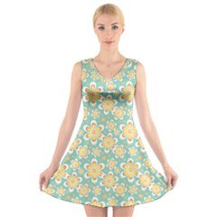 Seamless Pattern Floral Pastels V-neck Sleeveless Dress