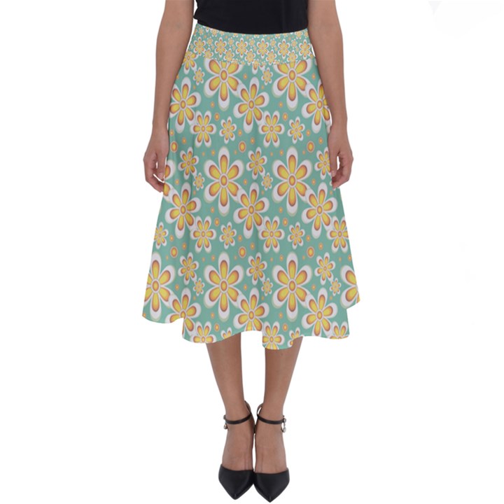 Seamless Pattern Floral Pastels Perfect Length Midi Skirt