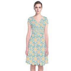 Seamless Pattern Floral Pastels Short Sleeve Front Wrap Dress by HermanTelo