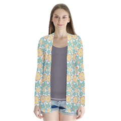 Seamless Pattern Floral Pastels Drape Collar Cardigan