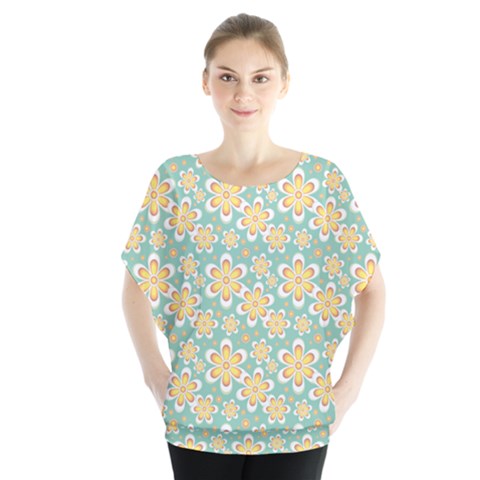 Seamless Pattern Floral Pastels Batwing Chiffon Blouse by HermanTelo