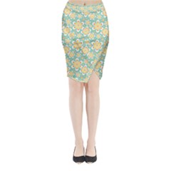 Seamless Pattern Floral Pastels Midi Wrap Pencil Skirt