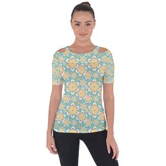 Seamless Pattern Floral Pastels Shoulder Cut Out Short Sleeve Top