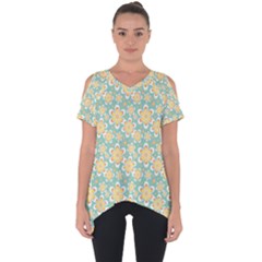 Seamless Pattern Floral Pastels Cut Out Side Drop Tee