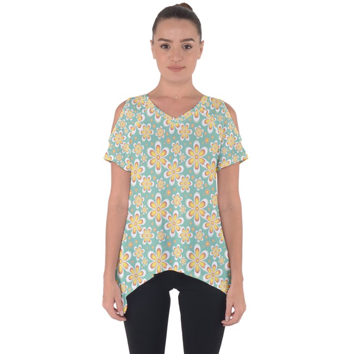 Seamless Pattern Floral Pastels Cut Out Side Drop Tee