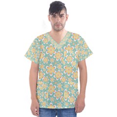 Seamless Pattern Floral Pastels Men s V-neck Scrub Top