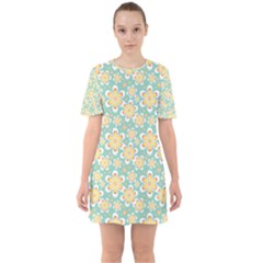 Seamless Pattern Floral Pastels Sixties Short Sleeve Mini Dress by HermanTelo