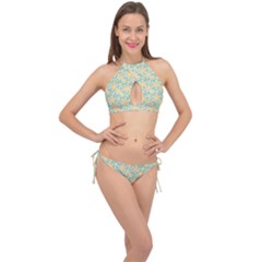 Seamless Pattern Floral Pastels Cross Front Halter Bikini Set