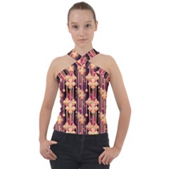 Seamless Pattern Plaid Cross Neck Velour Top