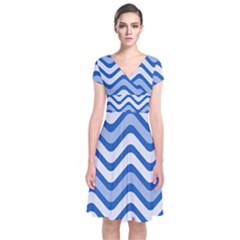 Waves Wavy Lines Short Sleeve Front Wrap Dress