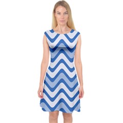 Waves Wavy Lines Capsleeve Midi Dress by HermanTelo