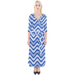 Waves Wavy Lines Quarter Sleeve Wrap Maxi Dress by HermanTelo