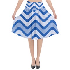 Waves Wavy Lines Flared Midi Skirt