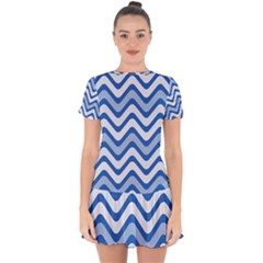 Waves Wavy Lines Drop Hem Mini Chiffon Dress