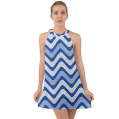 Waves Wavy Lines Halter Tie Back Chiffon Dress by HermanTelo