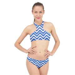 Waves Wavy Lines High Neck Bikini Set by HermanTelo