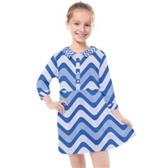 Waves Wavy Lines Kids  Quarter Sleeve Shirt Dress