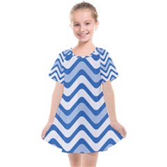 Waves Wavy Lines Kids  Smock Dress