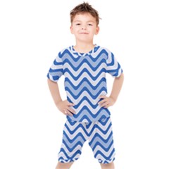 Waves Wavy Lines Kids  Tee And Shorts Set by HermanTelo