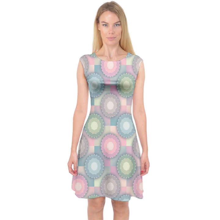 Seamless Pattern Pastels Background Capsleeve Midi Dress