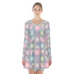 Seamless Pattern Pastels Background Long Sleeve Velvet V-neck Dress