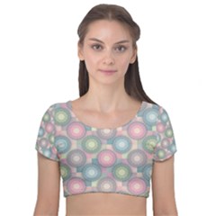 Seamless Pattern Pastels Background Velvet Short Sleeve Crop Top 