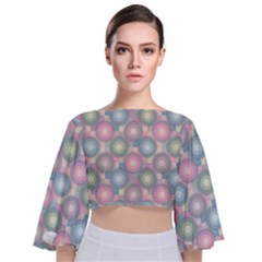 Seamless Pattern Pastels Background Tie Back Butterfly Sleeve Chiffon Top