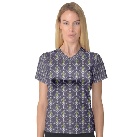 Seamless Pattern Background Fleu V-neck Sport Mesh Tee by HermanTelo