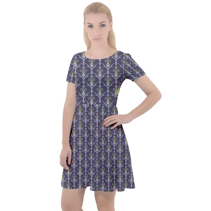 Seamless Pattern Background Fleu Cap Sleeve Velour Dress 