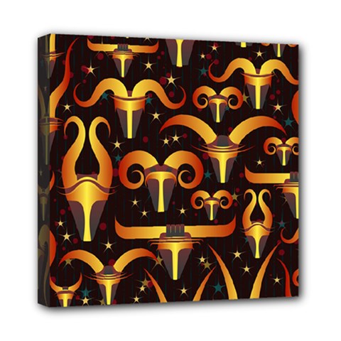 Stylised Horns Black Pattern Mini Canvas 8  X 8  (stretched)