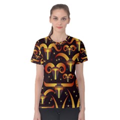 Stylised Horns Black Pattern Women s Cotton Tee