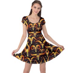 Stylised Horns Black Pattern Cap Sleeve Dress