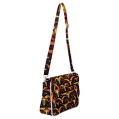 Stylised Horns Black Pattern Shoulder Bag With Back Zipper