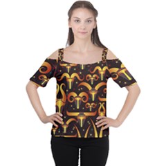 Stylised Horns Black Pattern Cutout Shoulder Tee