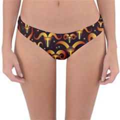 Stylised Horns Black Pattern Reversible Hipster Bikini Bottoms