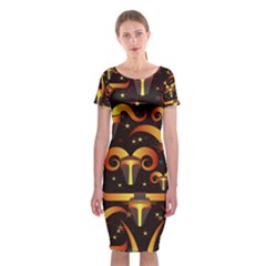 Stylised Horns Black Pattern Classic Short Sleeve Midi Dress