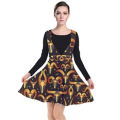 Stylised Horns Black Pattern Plunge Pinafore Dress