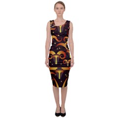 Stylised Horns Black Pattern Sleeveless Pencil Dress