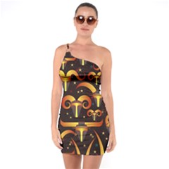 Stylised Horns Black Pattern One Soulder Bodycon Dress