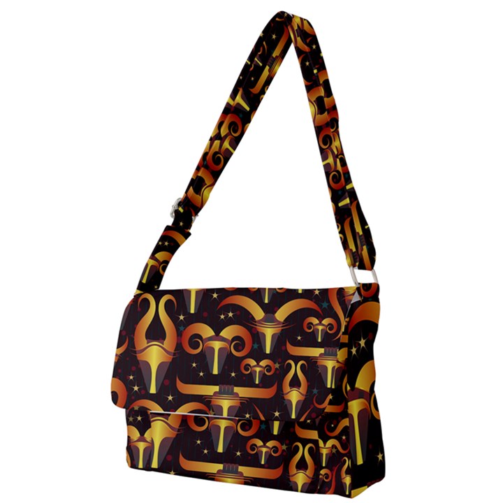 Stylised Horns Black Pattern Full Print Messenger Bag