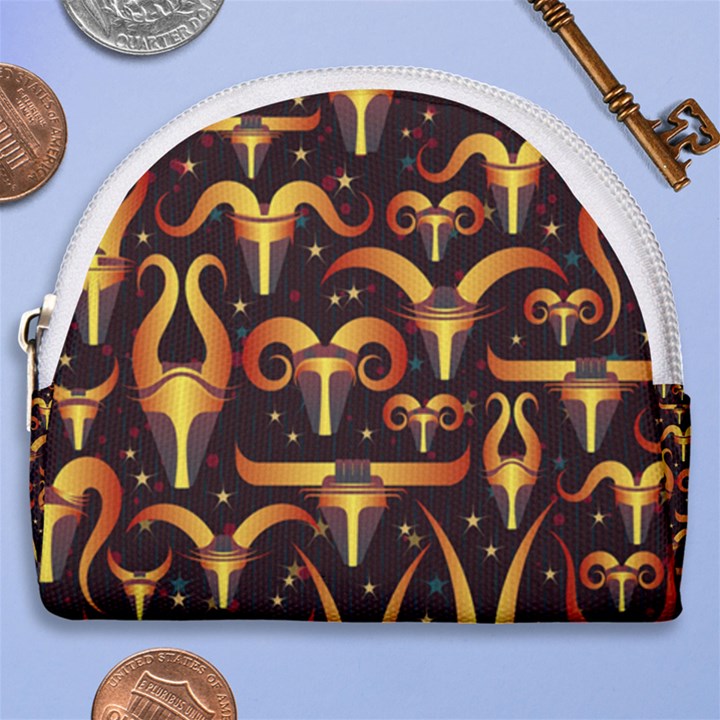 Stylised Horns Black Pattern Horseshoe Style Canvas Pouch