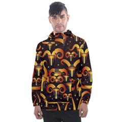 Stylised Horns Black Pattern Men s Front Pocket Pullover Windbreaker