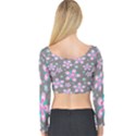 Seamless Pattern Flowers Pink Long Sleeve Crop Top View2