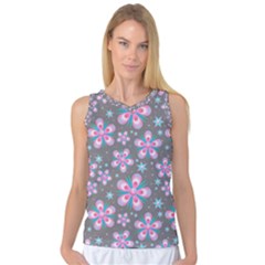 Seamless Pattern Flowers Pink Women s Basketball Tank Top by HermanTelo