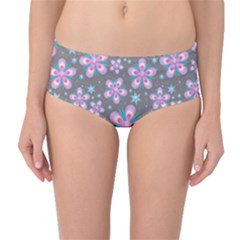 Seamless Pattern Flowers Pink Mid-waist Bikini Bottoms