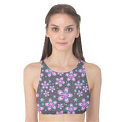 Seamless Pattern Flowers Pink Tank Bikini Top