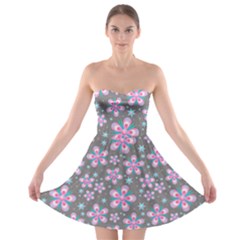 Seamless Pattern Flowers Pink Strapless Bra Top Dress