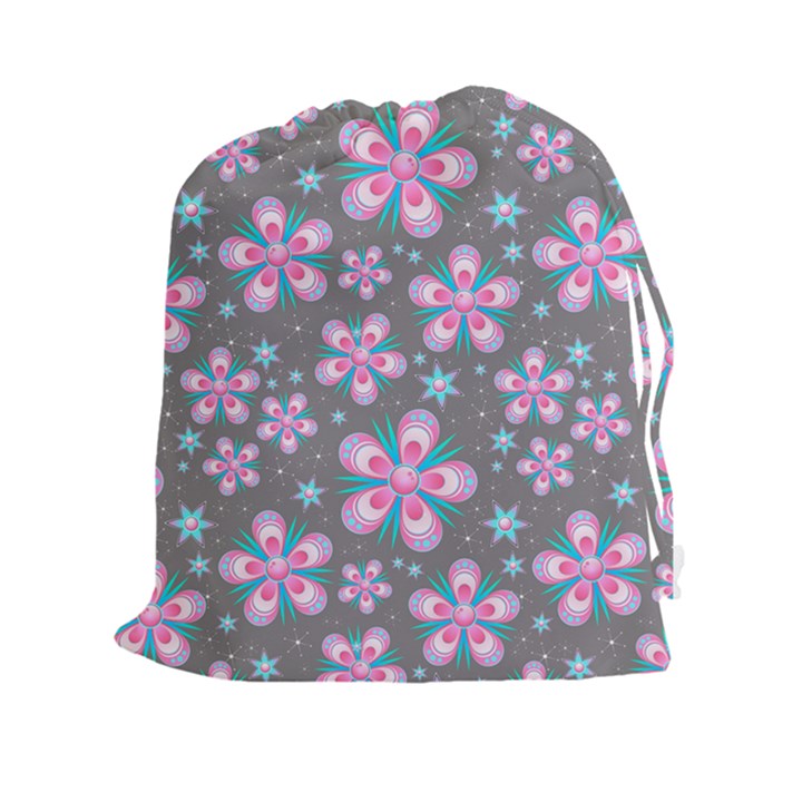 Seamless Pattern Flowers Pink Drawstring Pouch (XXL)